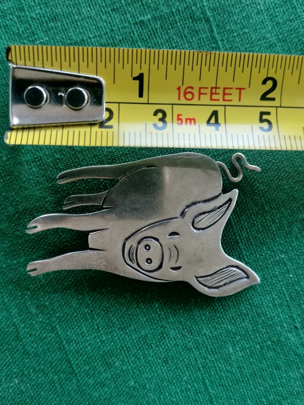 Whimsical Sterling Pig Brooch Pin - Oinker- Pigtail -Farm Pet-Curly Tail- Snout-